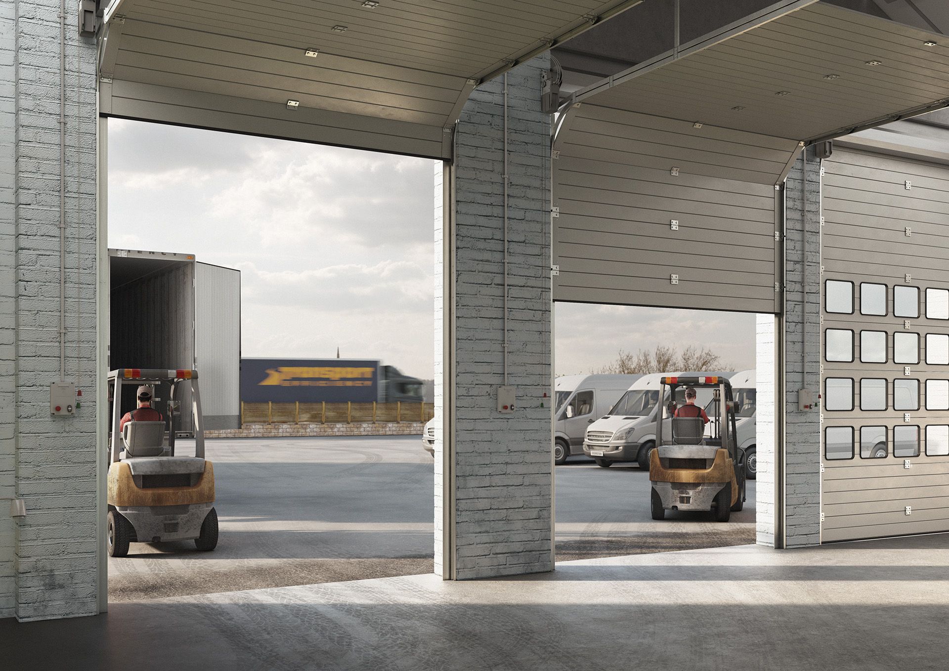 Motorisation industrielle DEA LATO installée sur une porte sectionnelle