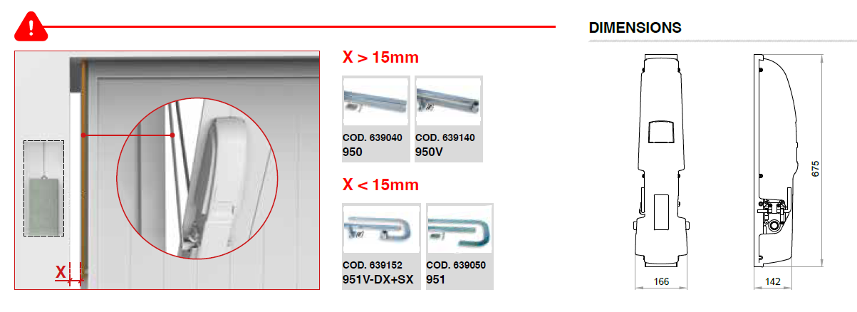 Dimensions du moteur DEA LIVI 902 et choix des bras selon la cote X